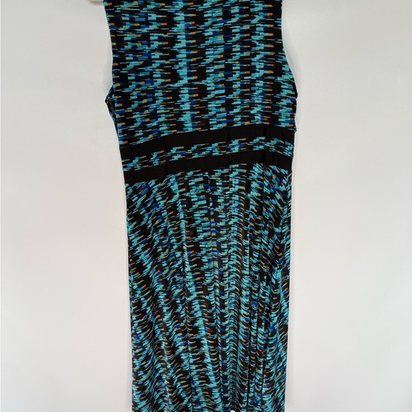 AA Studio Sleeveless Teal Blue & Black Patterned Women's Dress size 14 side zip - Picture 3 of 9